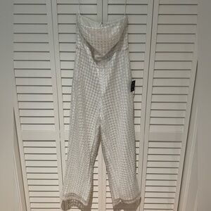 NWT Lulu’s pearl beaded strapless jumpsuit size large